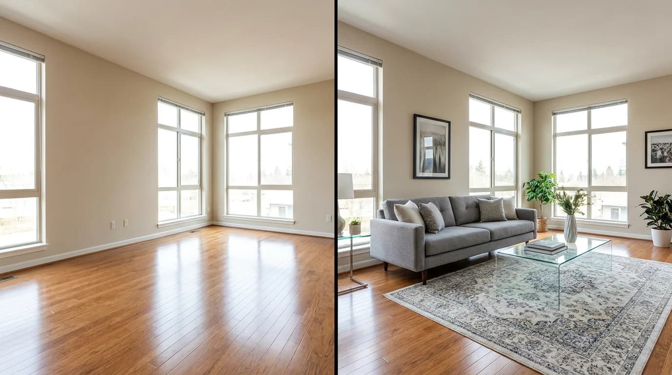 Before and after an AI online interior design transformation