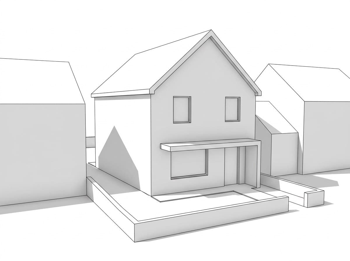 Architect's white 3D massing view used as the input image