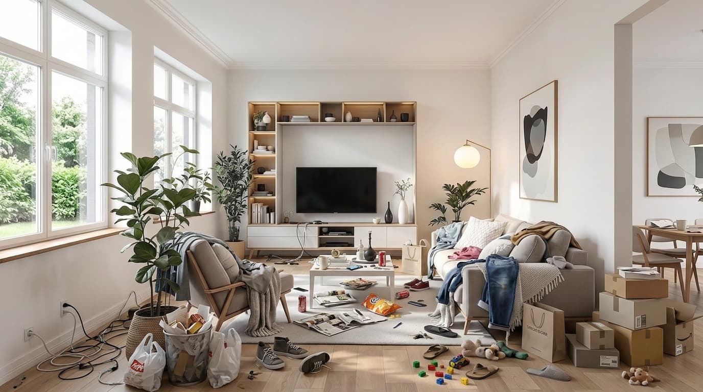 Lived-in room before